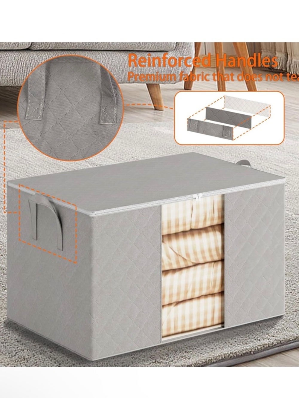 5 Pack - Storage Bins with Lids and Zipper Storage Containers - Grey - 90L
